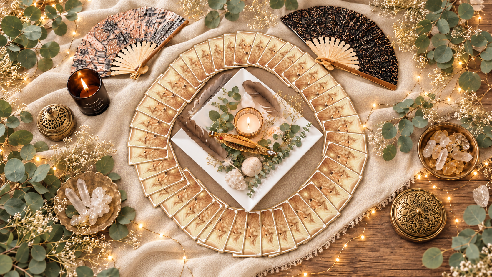 Oracle cards with candles